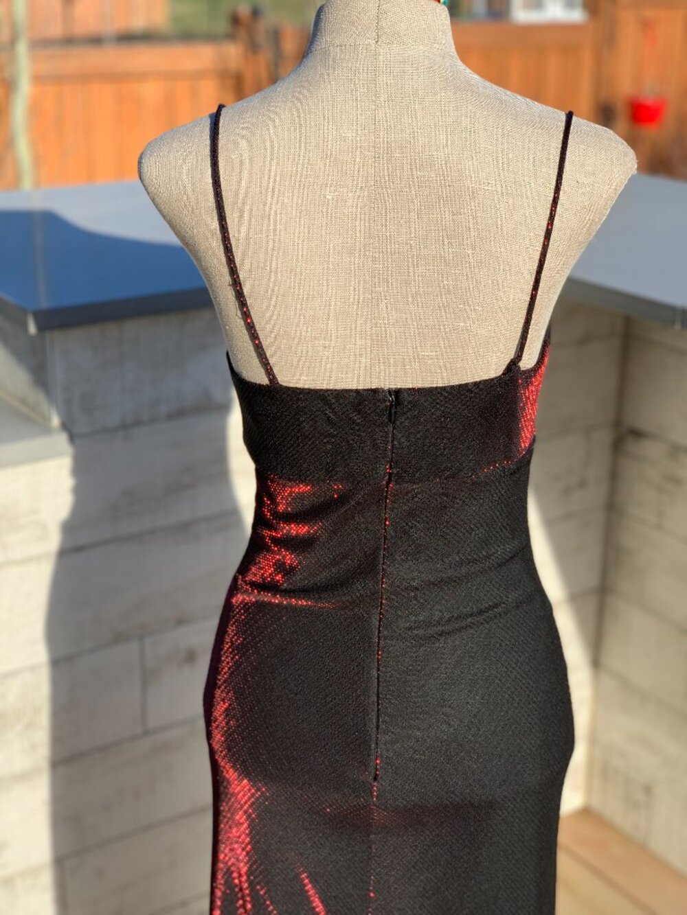 Vintage 90s Maxi Slip Dress 4 Black Red Iridescent Shimmer Prom Formal Glam Y2K - Picture 7 of 16